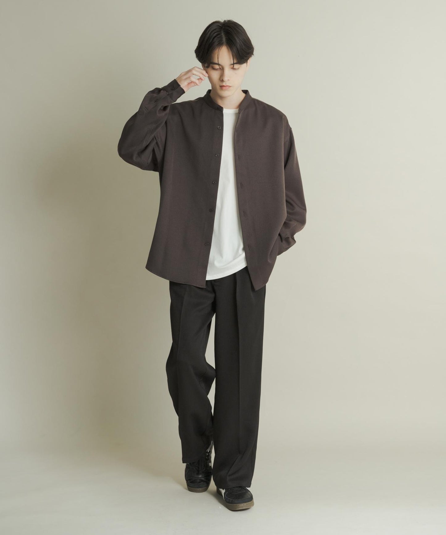 羊毛感雙褶寬腿褲