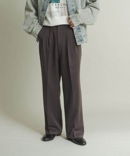 羊毛感雙褶寬腿褲