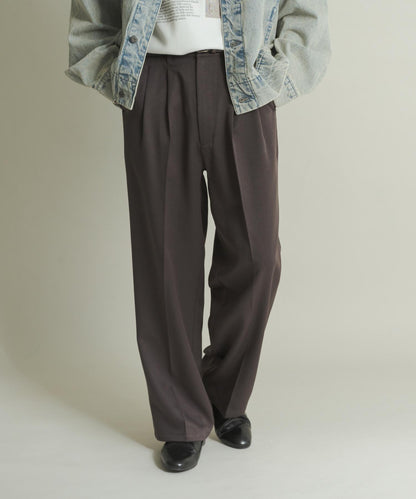 羊毛感雙褶寬腿褲