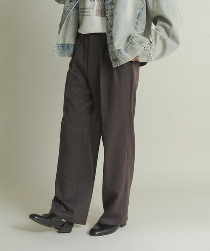 羊毛感雙褶寬腿褲