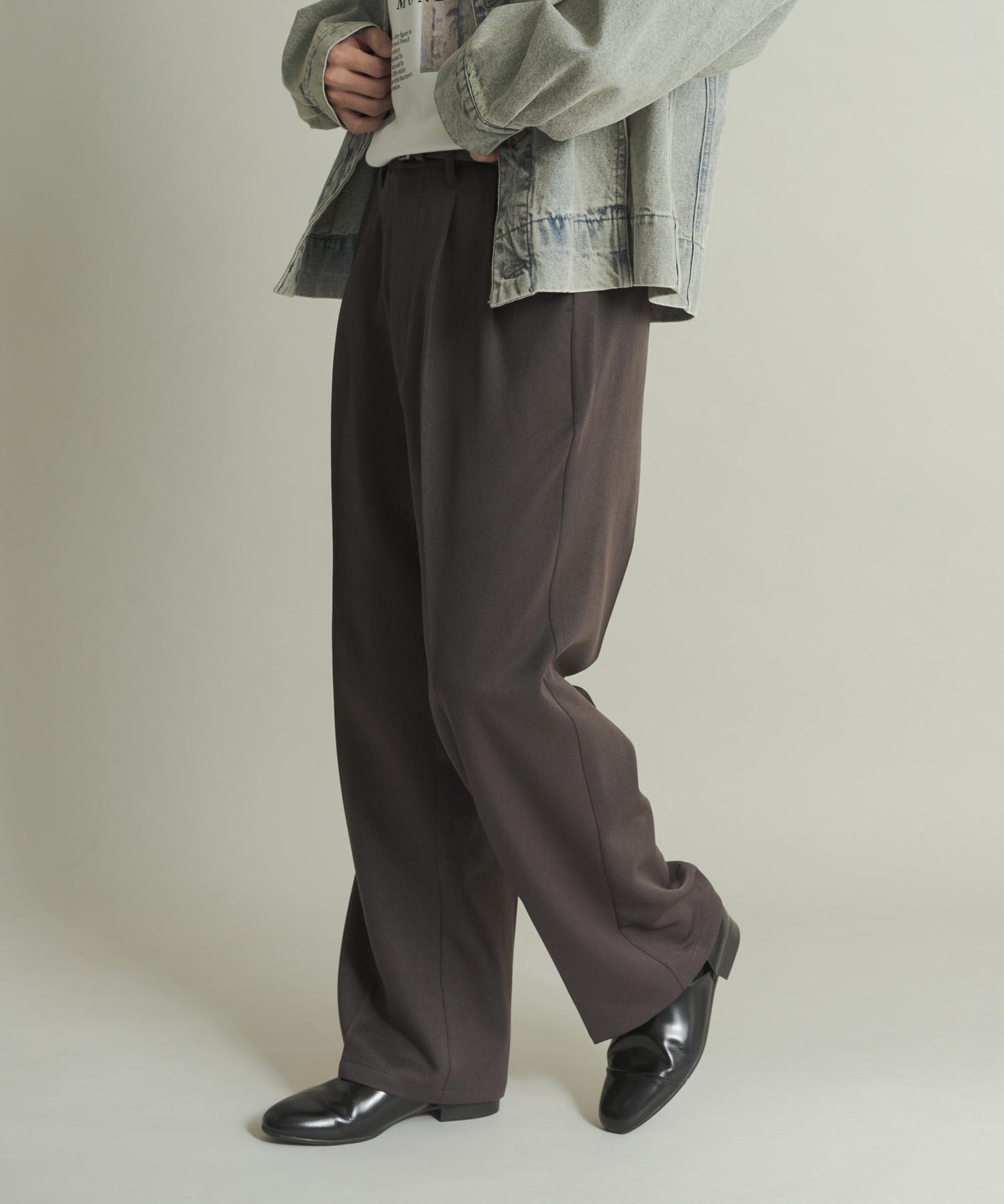 羊毛感雙褶寬腿褲