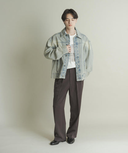 羊毛感雙褶寬腿褲