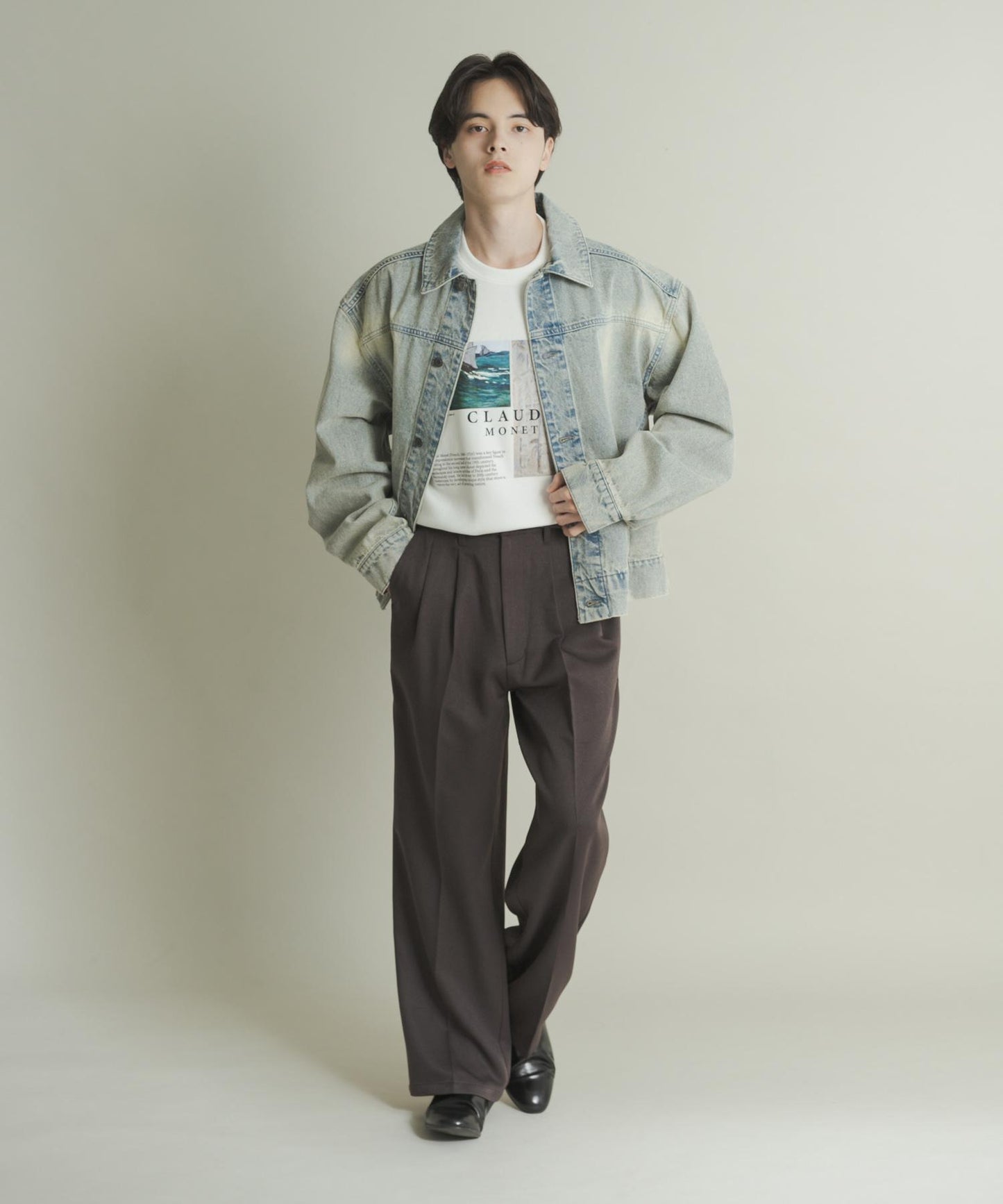 羊毛感雙褶寬腿褲