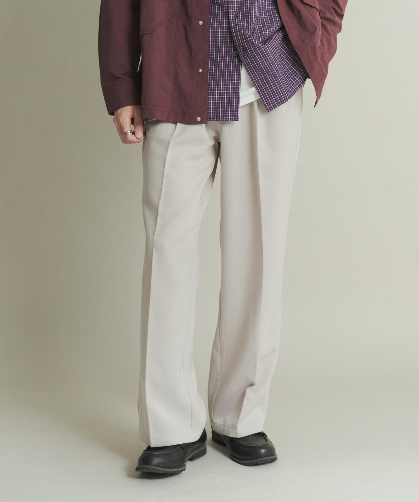 羊毛感雙褶寬腿褲