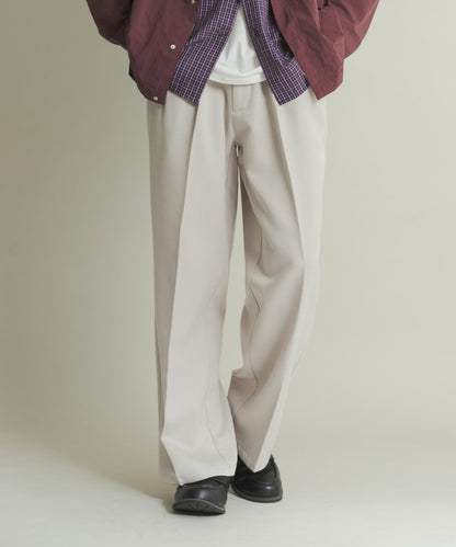 羊毛感雙褶寬腿褲