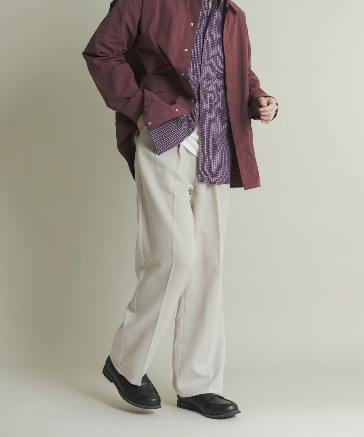 羊毛感雙褶寬腿褲