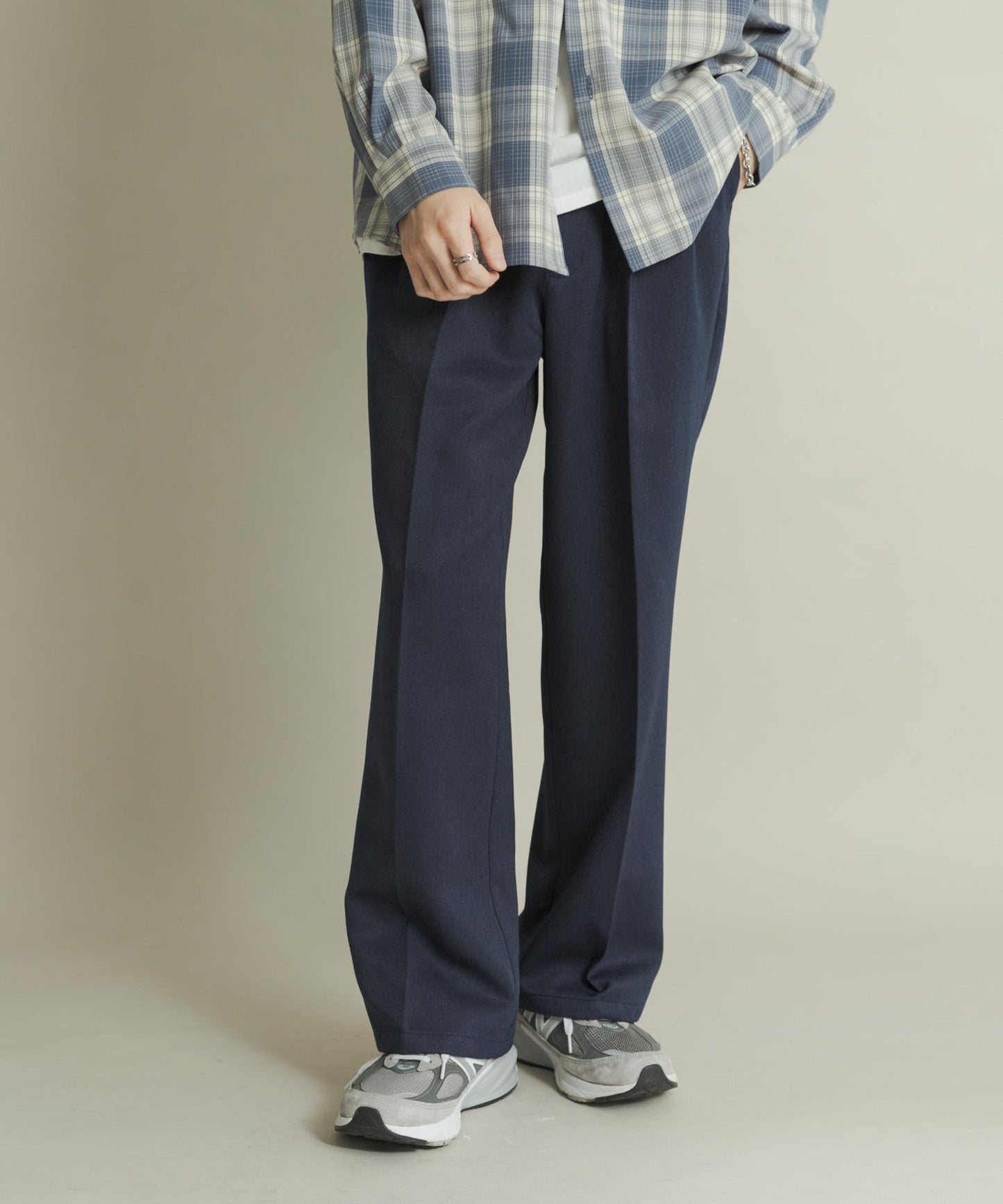 羊毛感雙褶寬腿褲