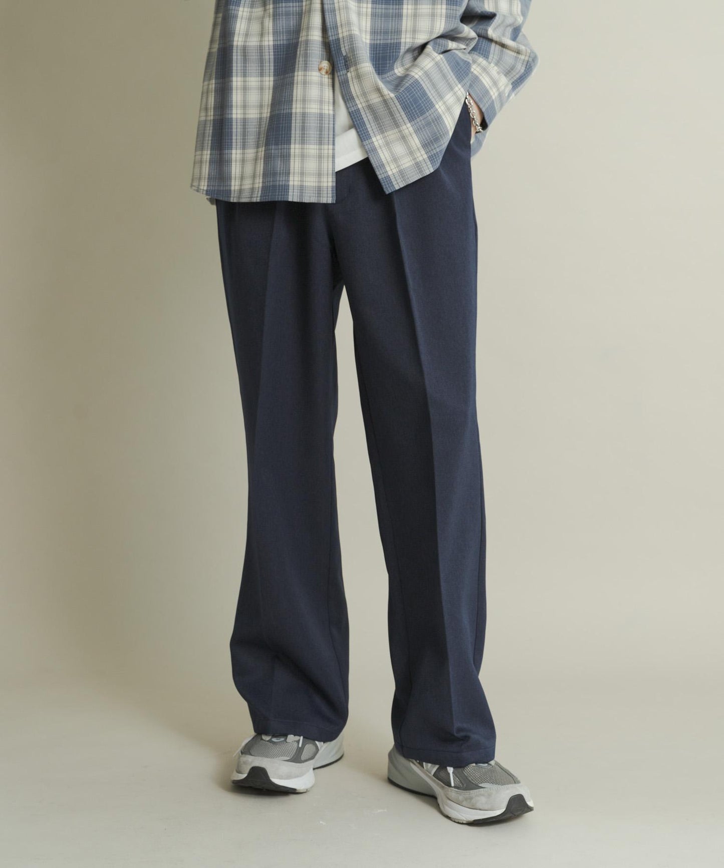 羊毛感雙褶寬腿褲