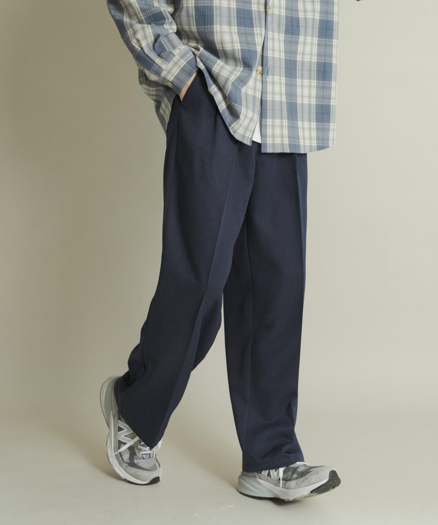 羊毛感雙褶寬腿褲