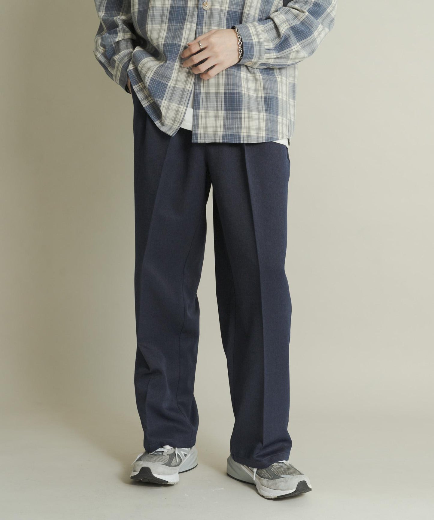 羊毛感雙褶寬腿褲