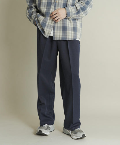 羊毛感雙褶寬腿褲