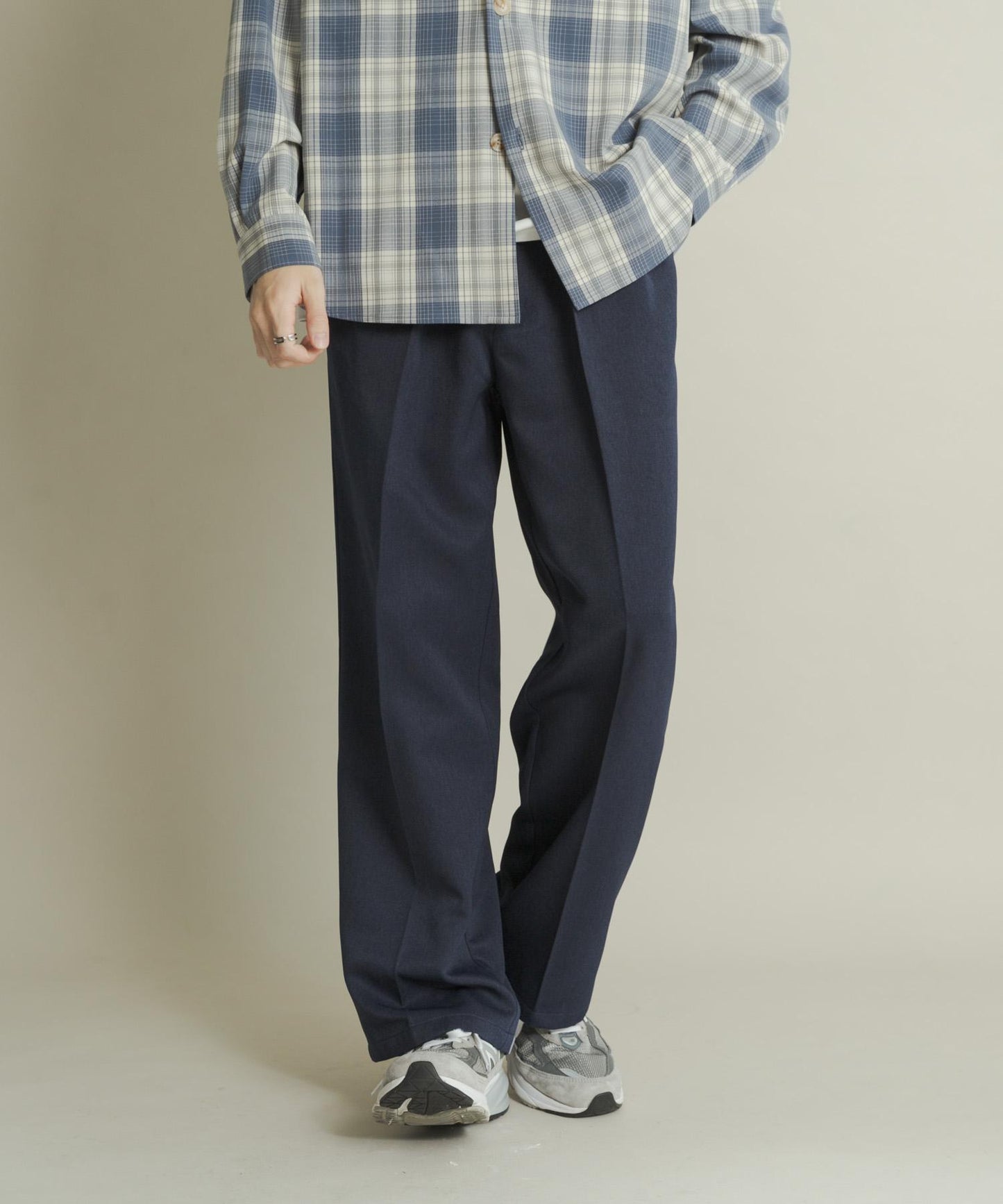 羊毛感雙褶寬腿褲