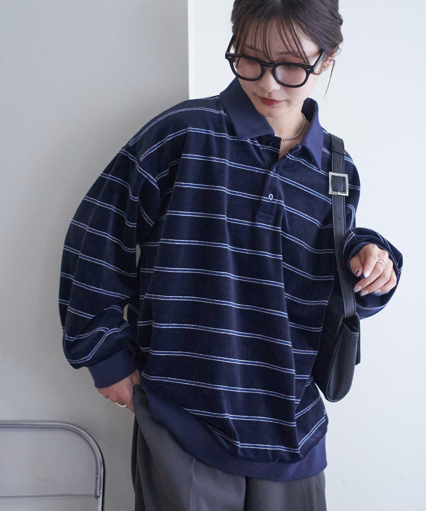 【Discoat】【男女同款】天鵝絨條紋POLO衫