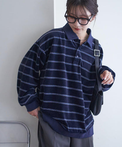 【Discoat】【男女同款】天鵝絨條紋POLO衫