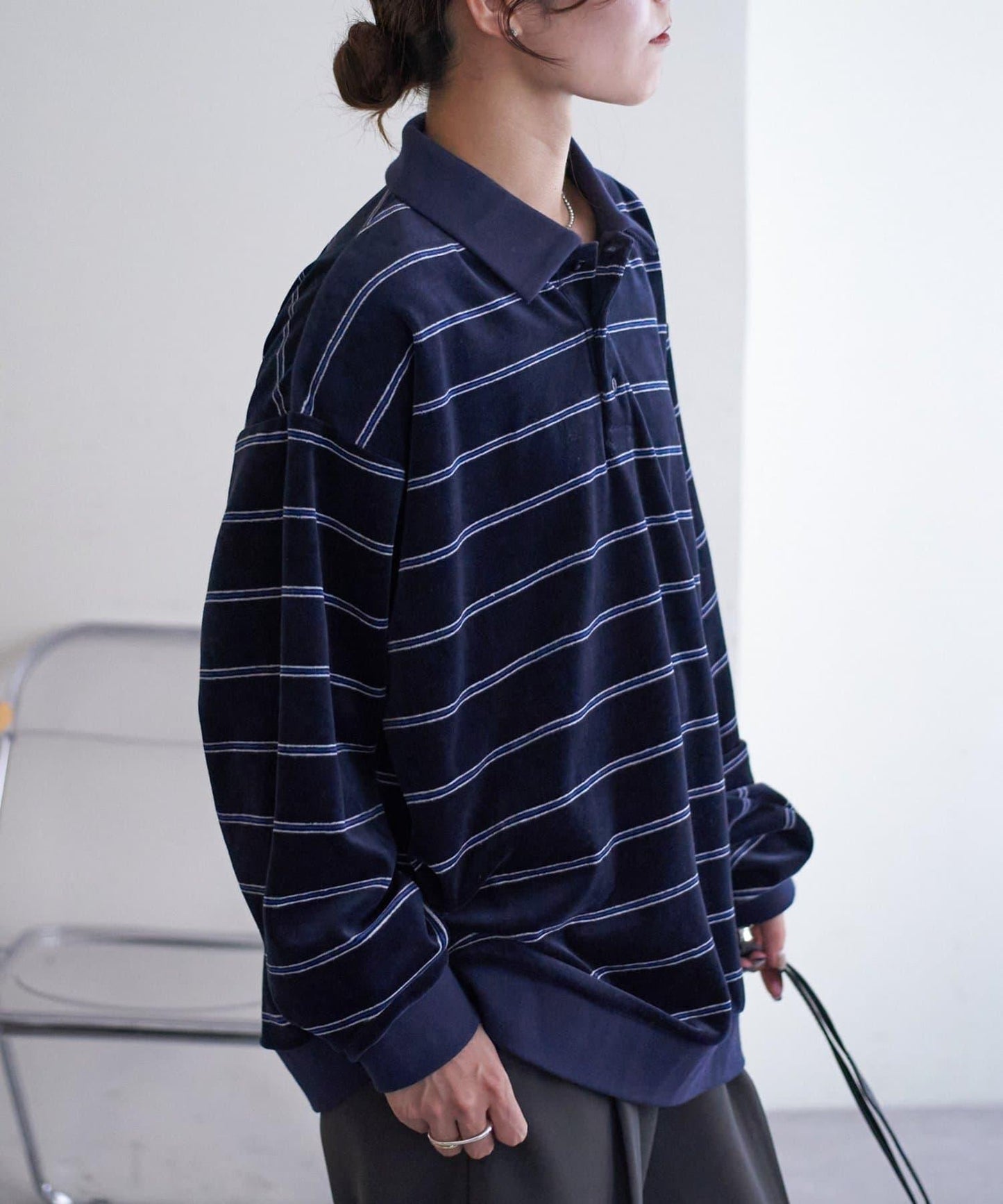 【Discoat】【男女同款】天鵝絨條紋POLO衫