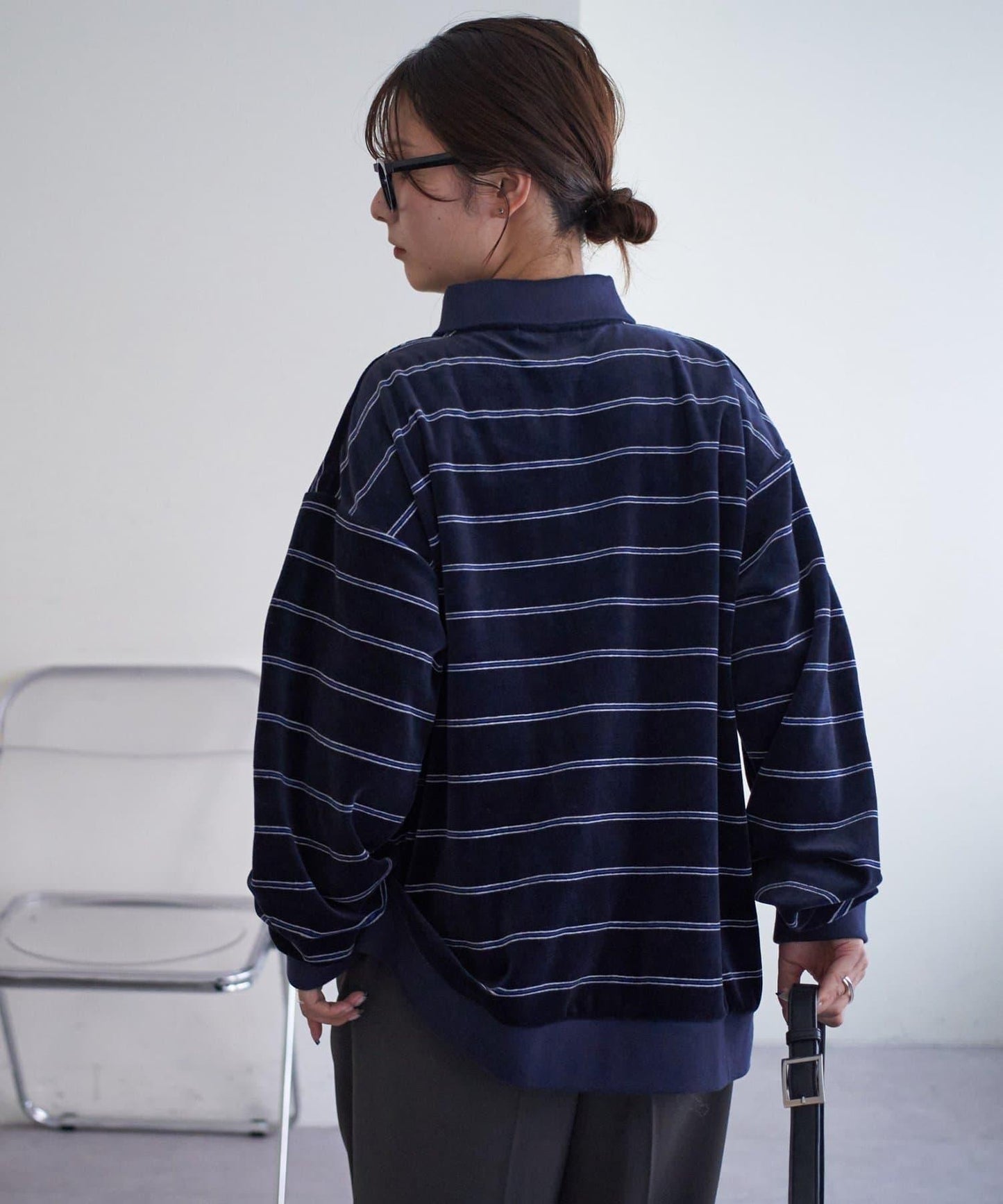 【Discoat】【男女同款】天鵝絨條紋POLO衫