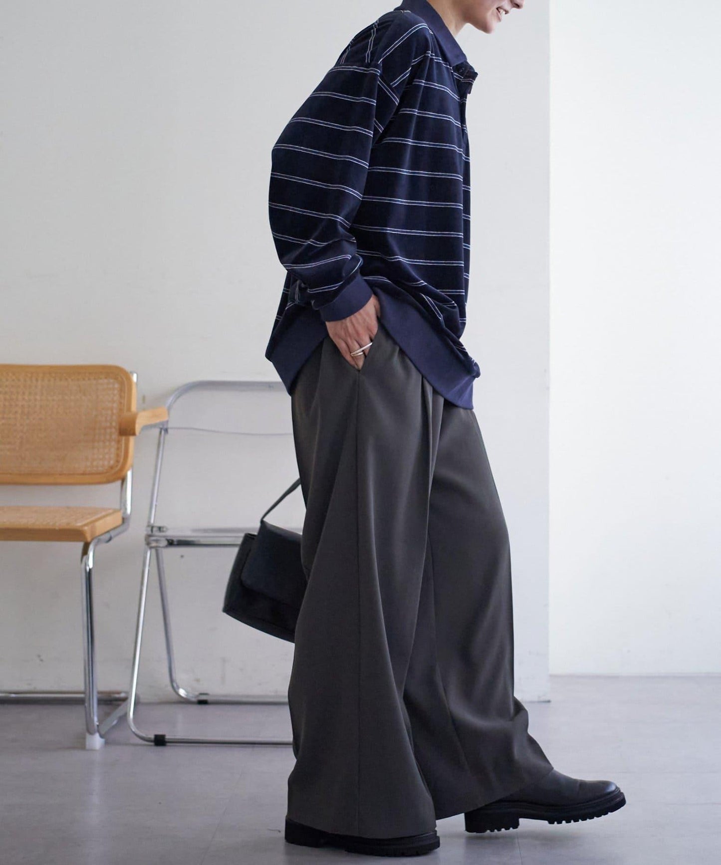 【Discoat】【男女同款】天鵝絨條紋POLO衫