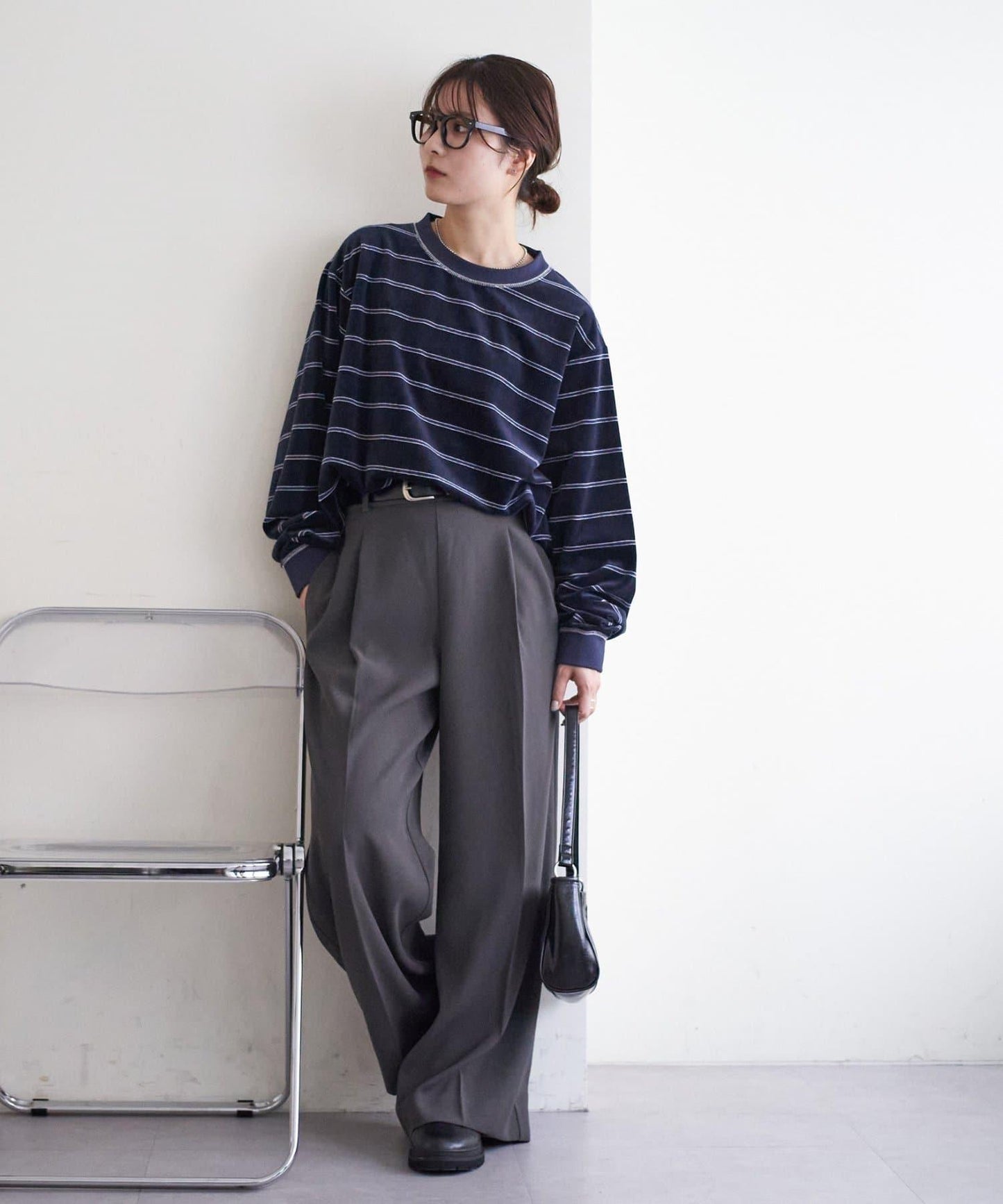 【Discoat】【男女同款】天鵝絨條紋圓領衫