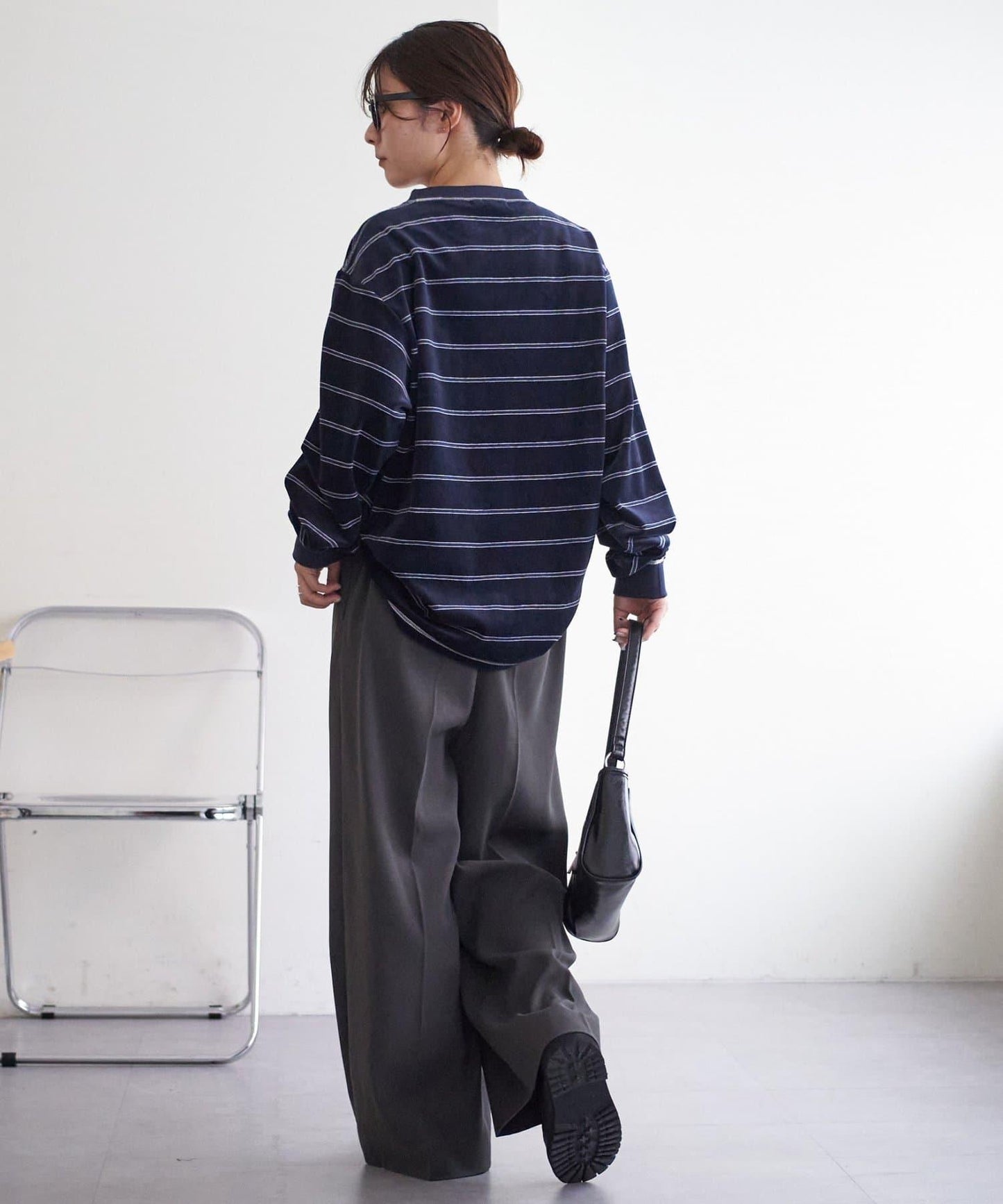 【Discoat】【男女同款】天鵝絨條紋圓領衫