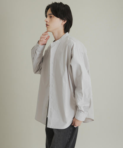 桃色寬鬆立領長袖襯衫