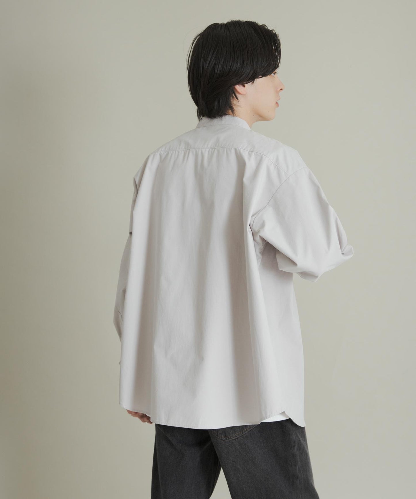 桃色寬鬆立領長袖襯衫