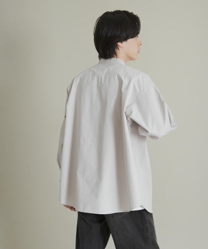 桃色寬鬆立領長袖襯衫