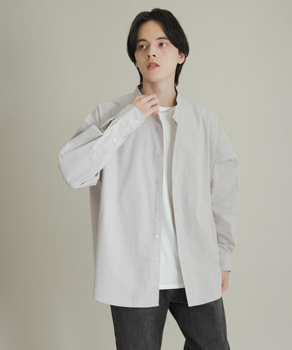 桃色寬鬆立領長袖襯衫