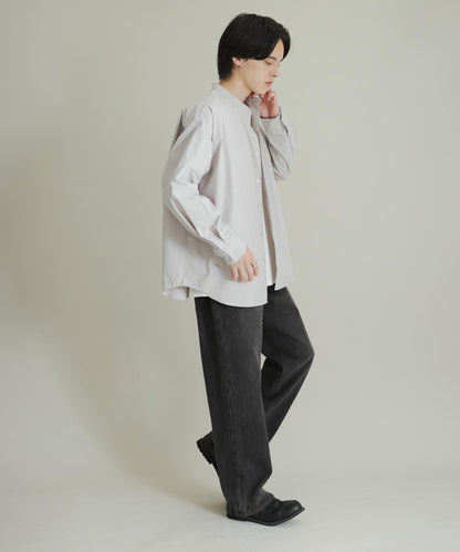 桃色寬鬆立領長袖襯衫