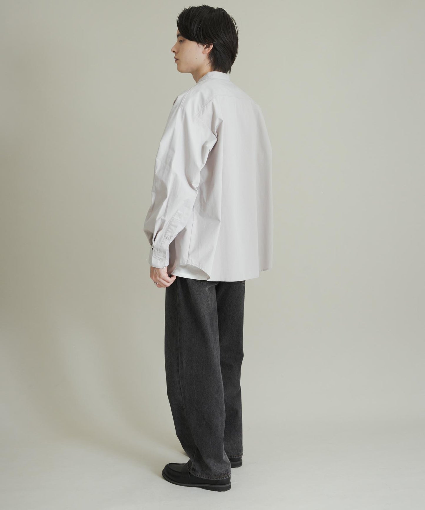 桃色寬鬆立領長袖襯衫