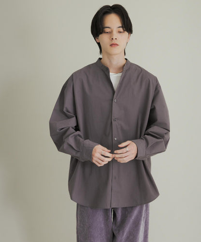 桃色寬鬆立領長袖襯衫