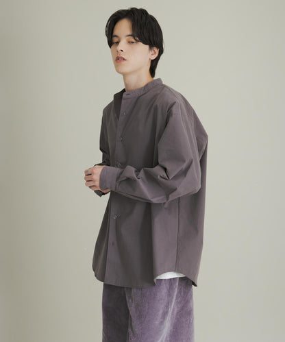 桃色寬鬆立領長袖襯衫