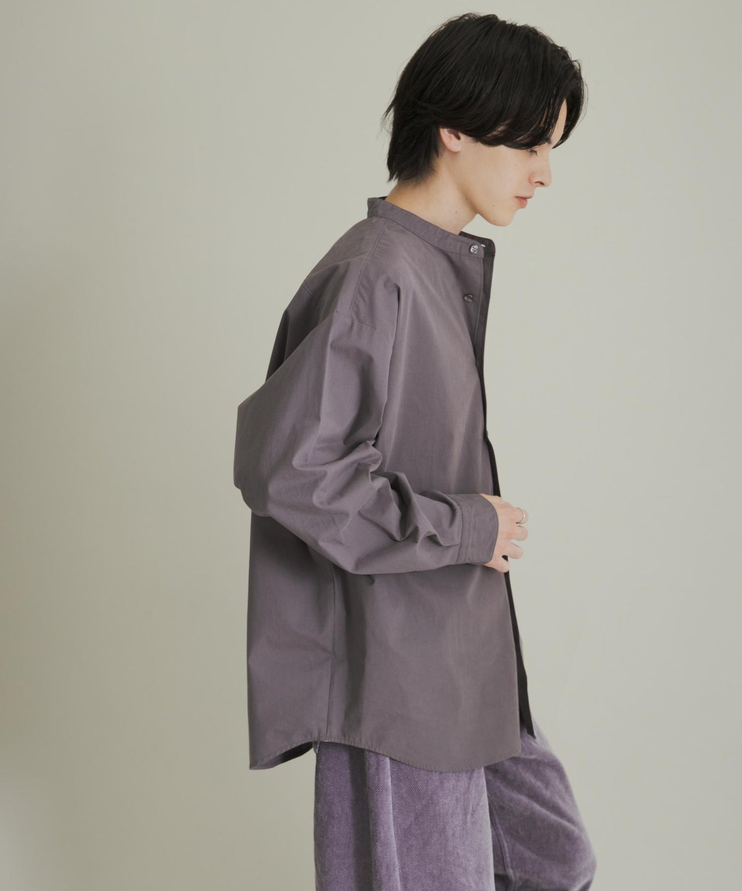 桃色寬鬆立領長袖襯衫