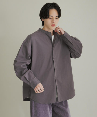 桃色寬鬆立領長袖襯衫