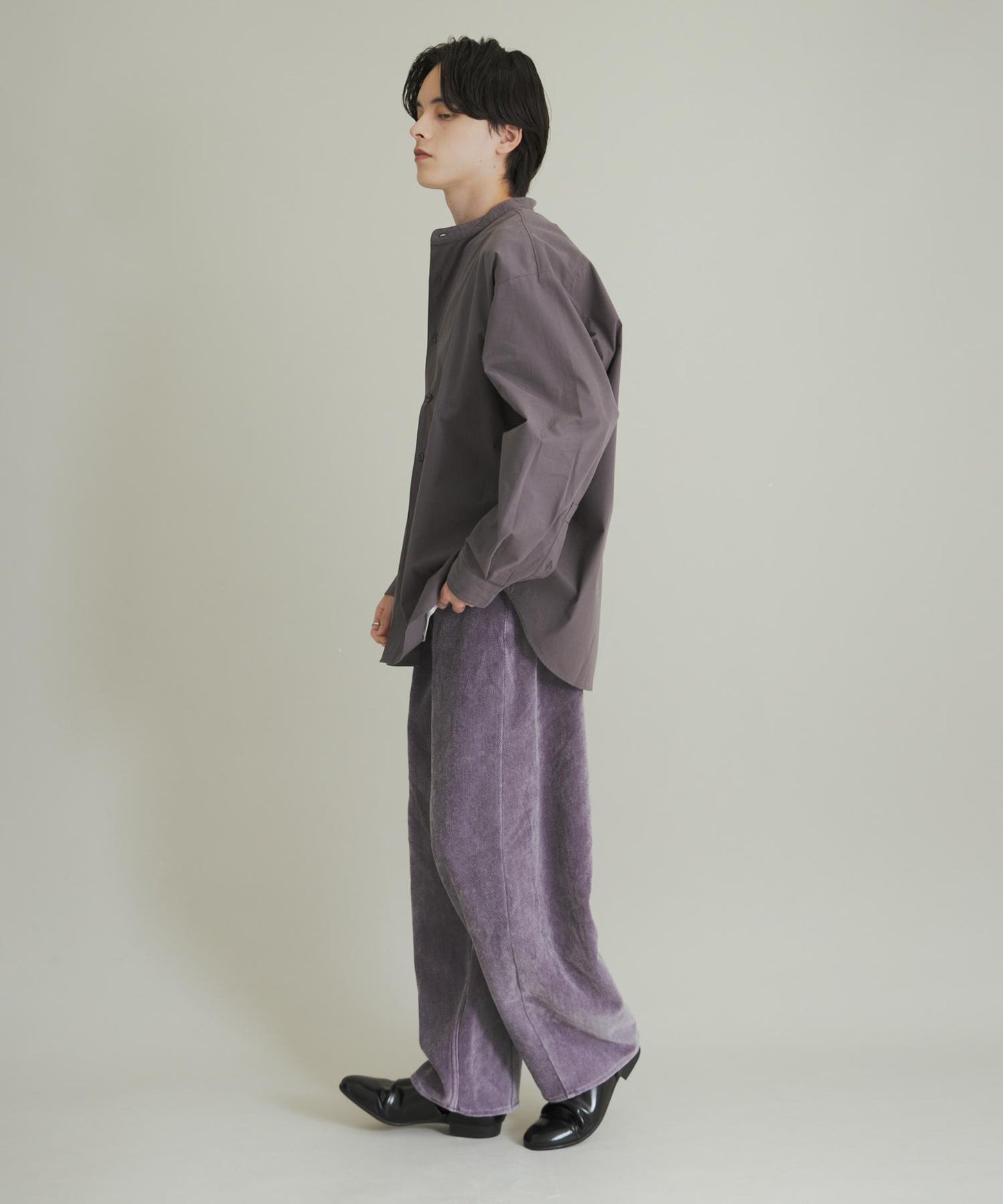 復古斜紋彎腿褲