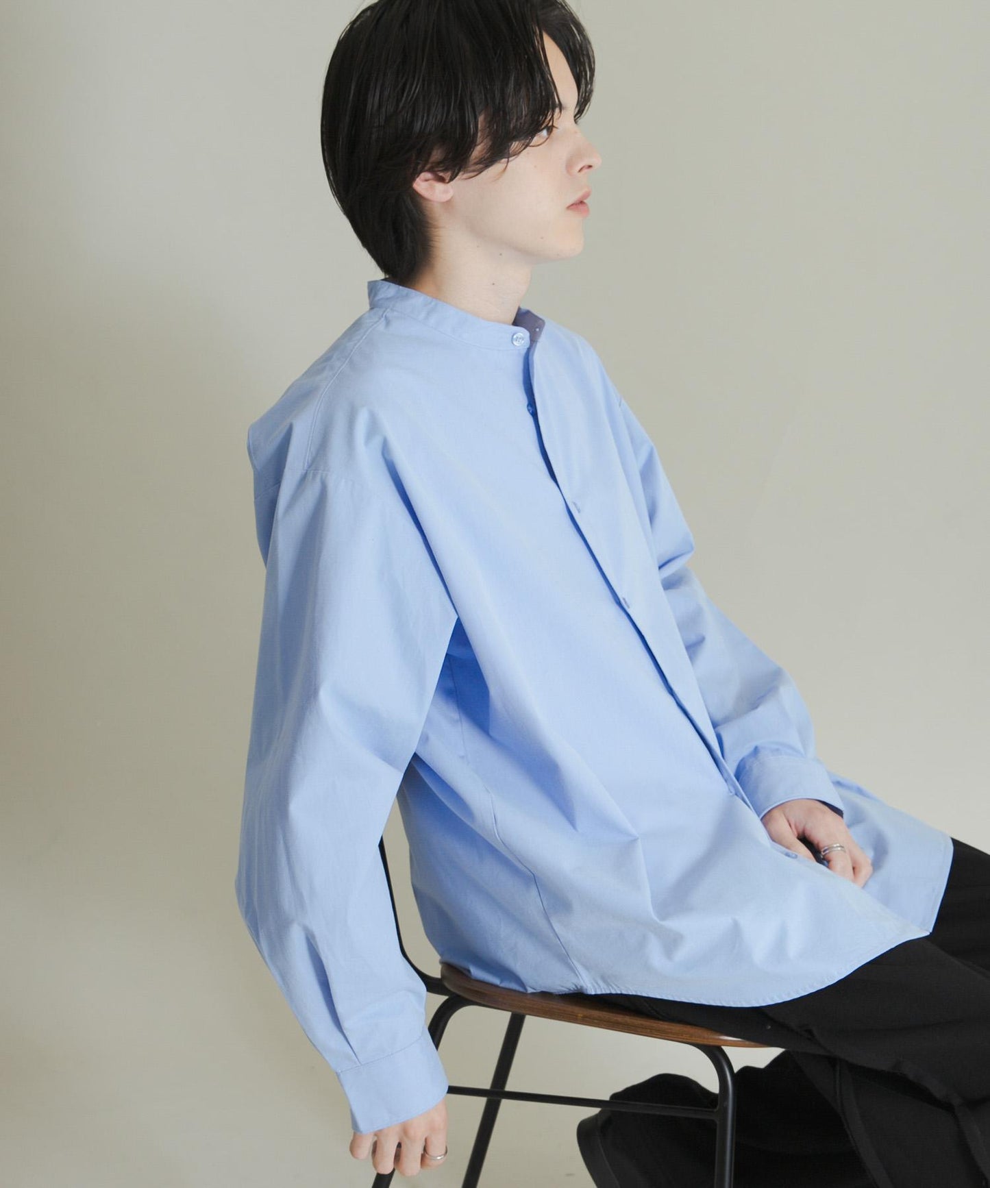 桃色寬鬆立領長袖襯衫