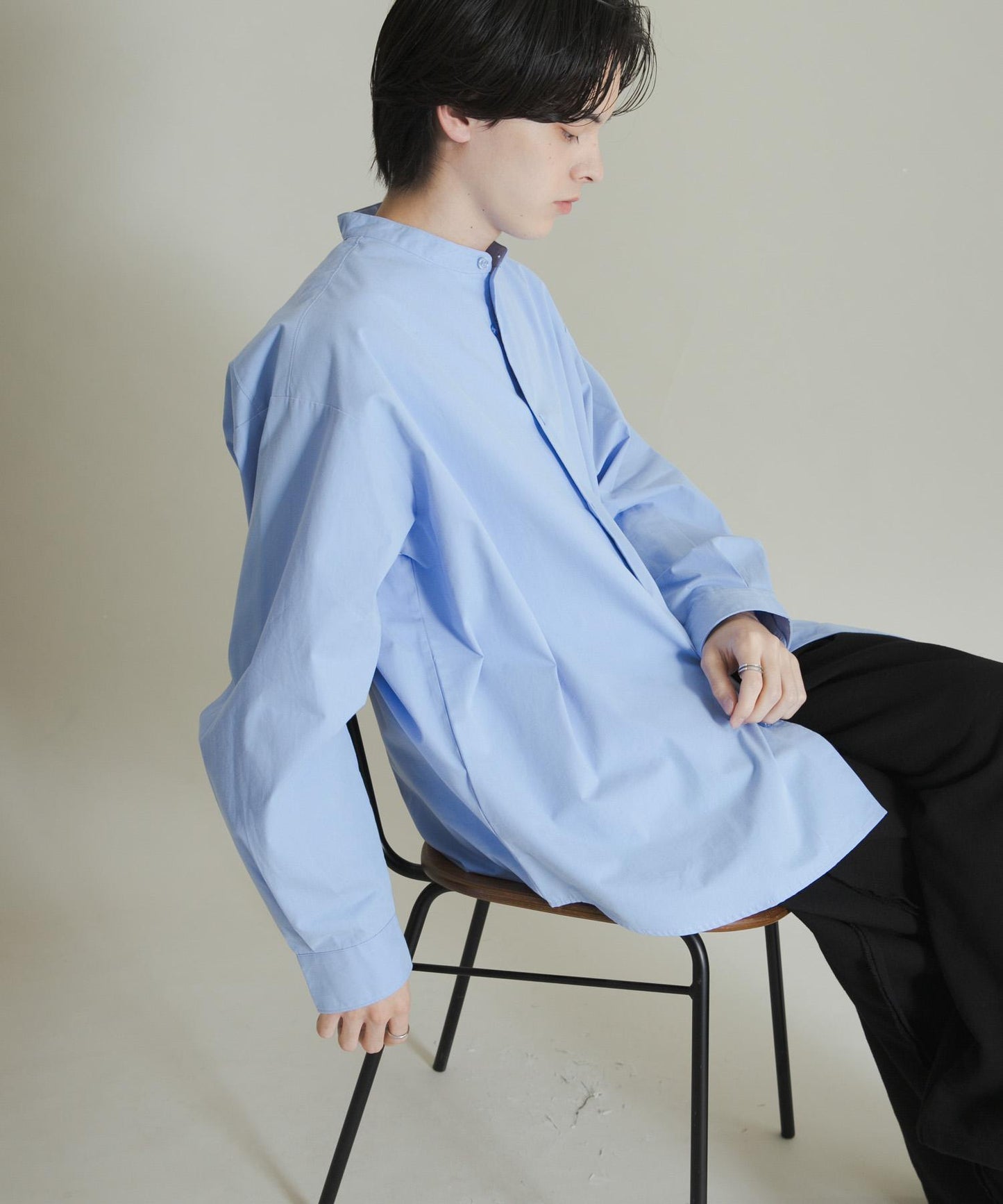 桃色寬鬆立領長袖襯衫