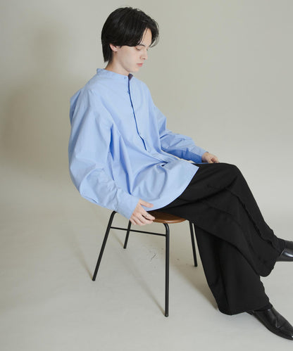 桃色寬鬆立領長袖襯衫