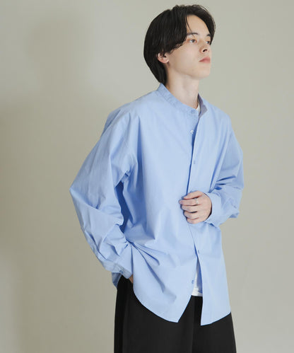 桃色寬鬆立領長袖襯衫