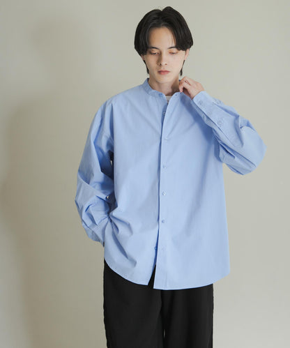 桃色寬鬆立領長袖襯衫