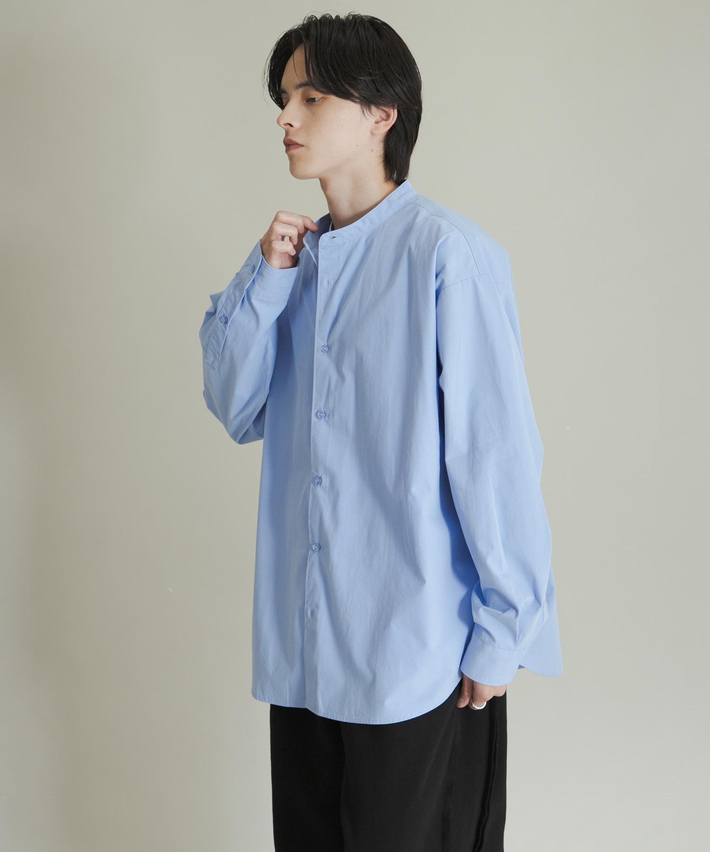 桃色寬鬆立領長袖襯衫