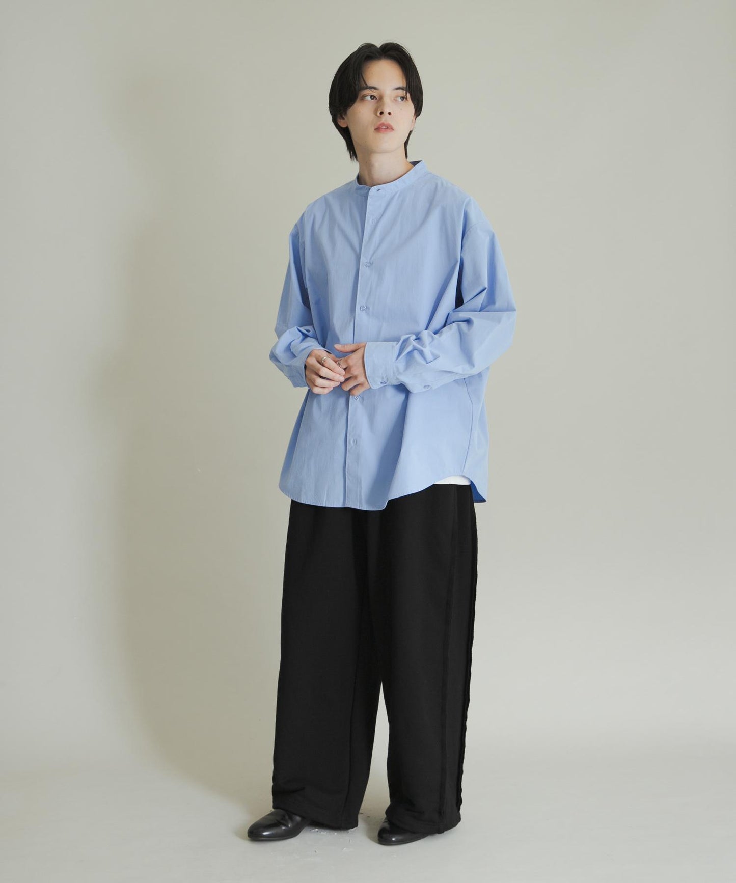 桃色寬鬆立領長袖襯衫