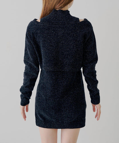 【Chico】天鵝絨無袖連衣裙+開衫套裝