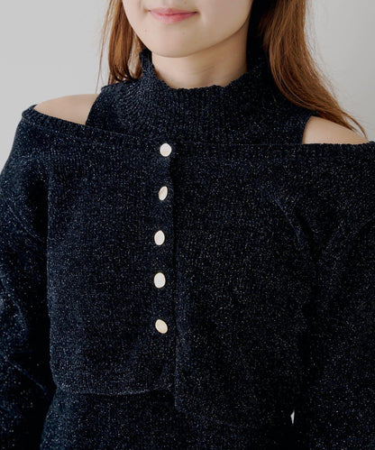 【Chico】天鵝絨無袖連衣裙+開衫套裝