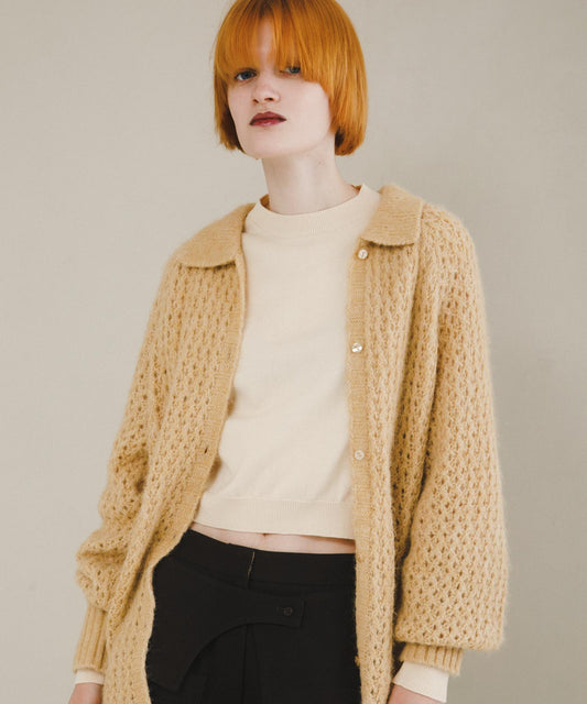 網眼針織翻領開衫