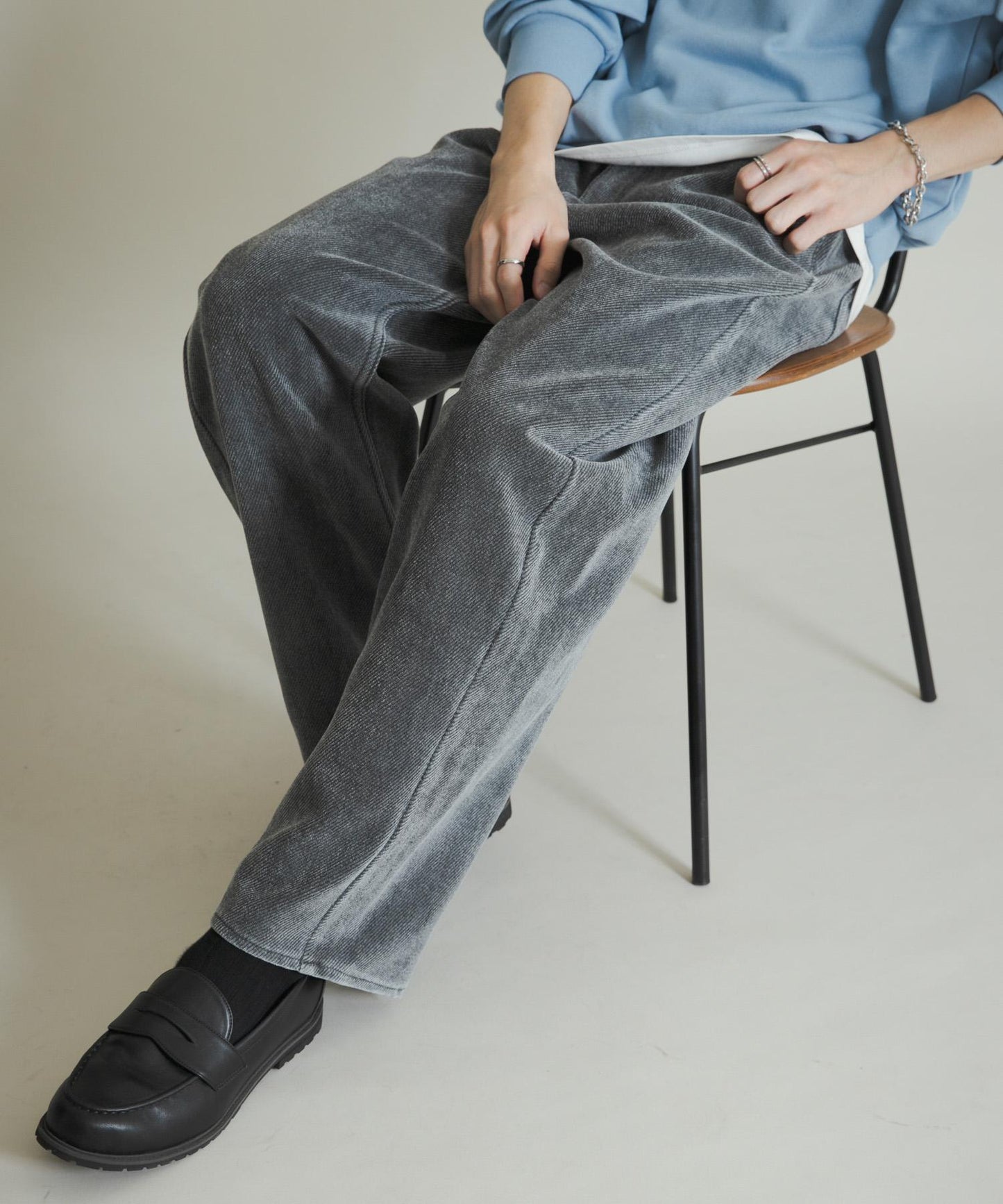 復古斜紋彎腿褲