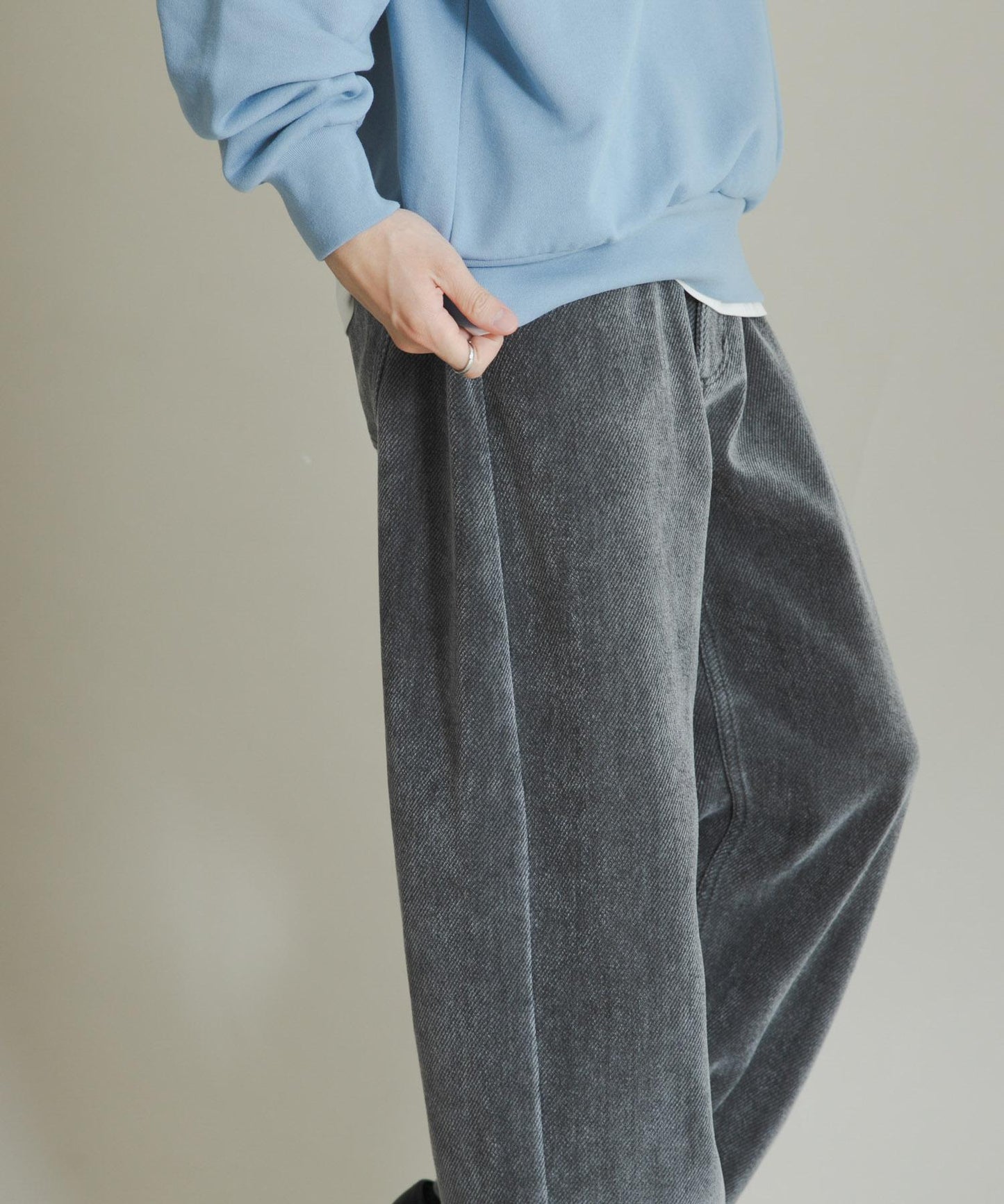 復古斜紋彎腿褲