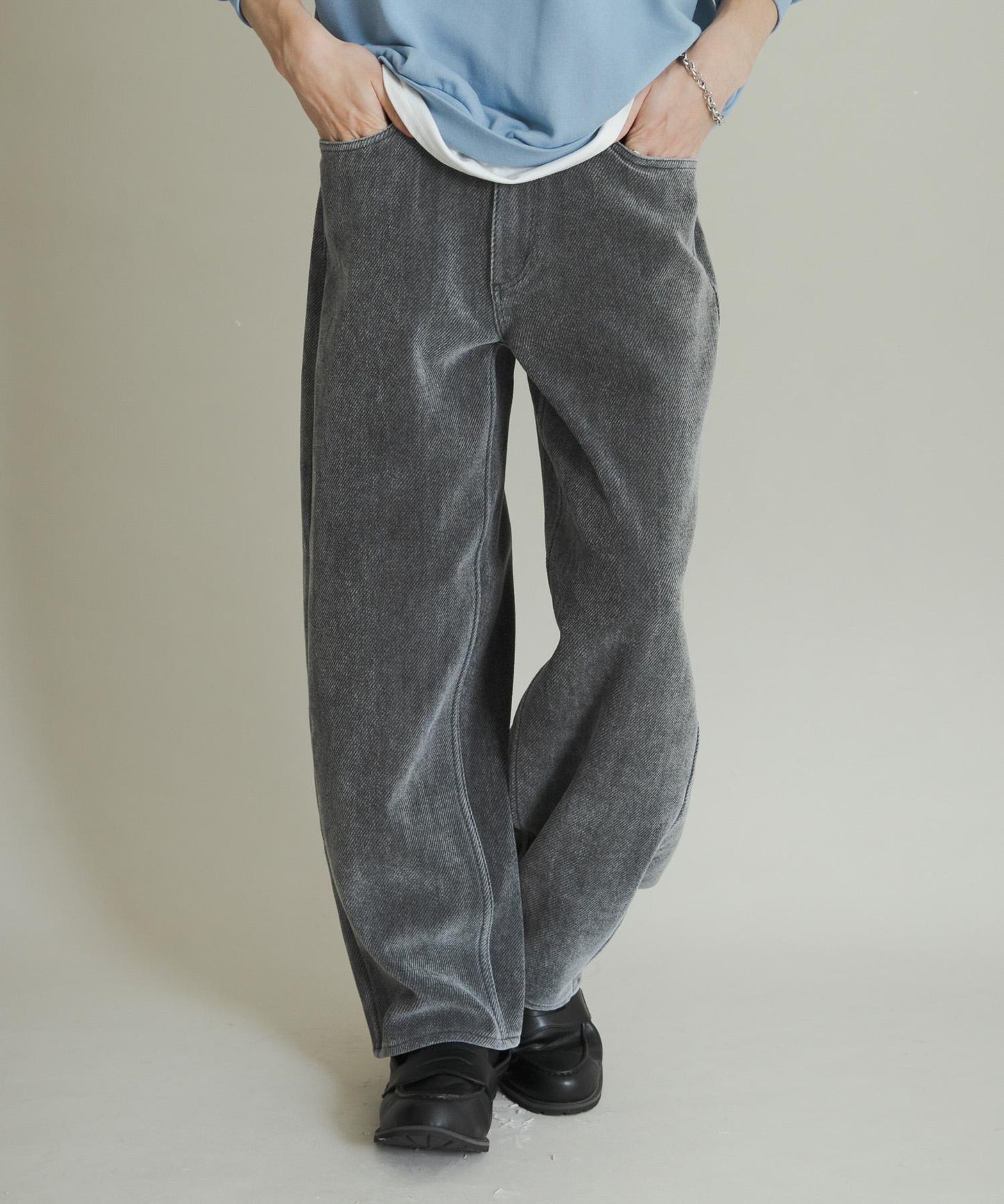 復古斜紋彎腿褲