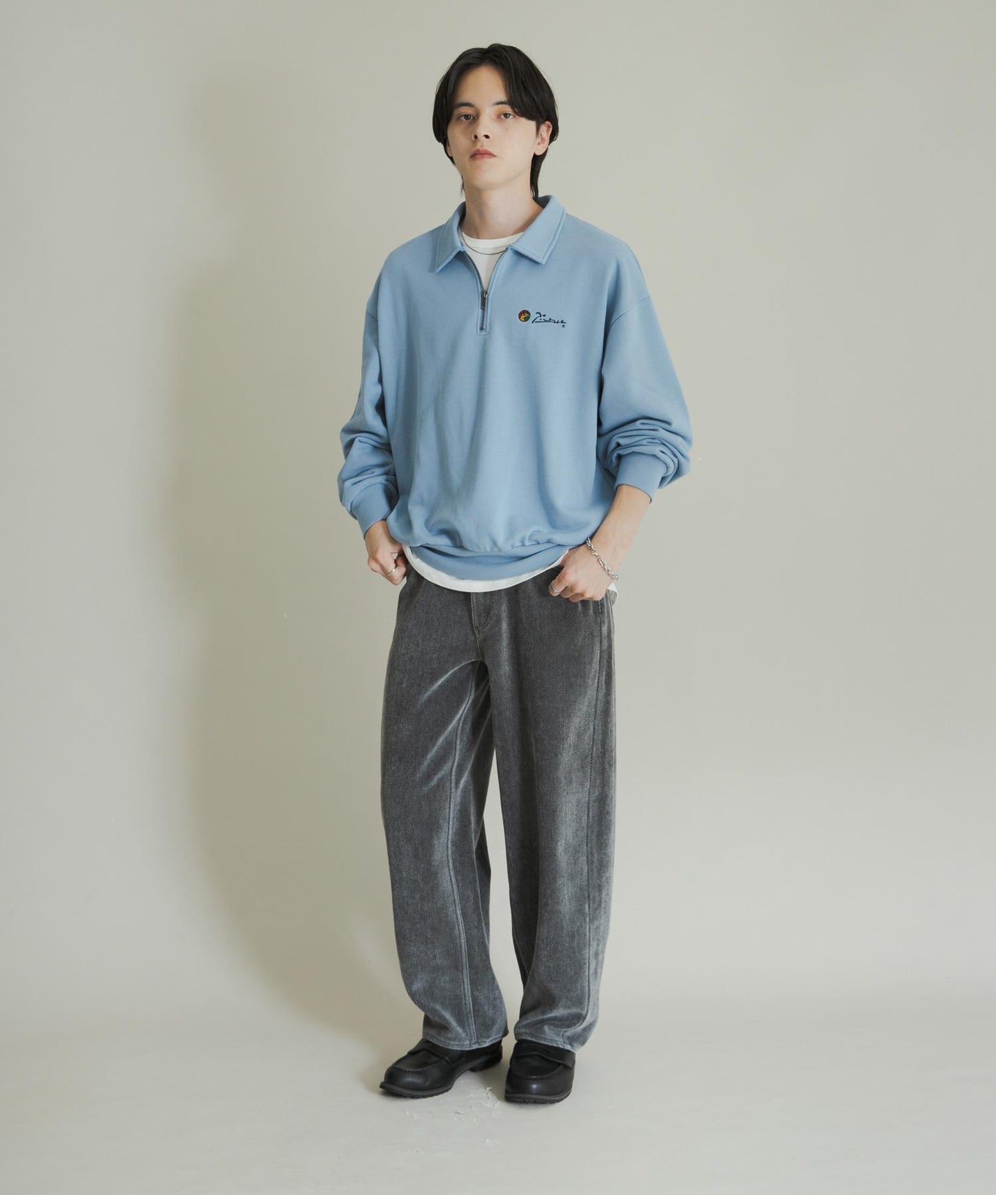 復古斜紋彎腿褲