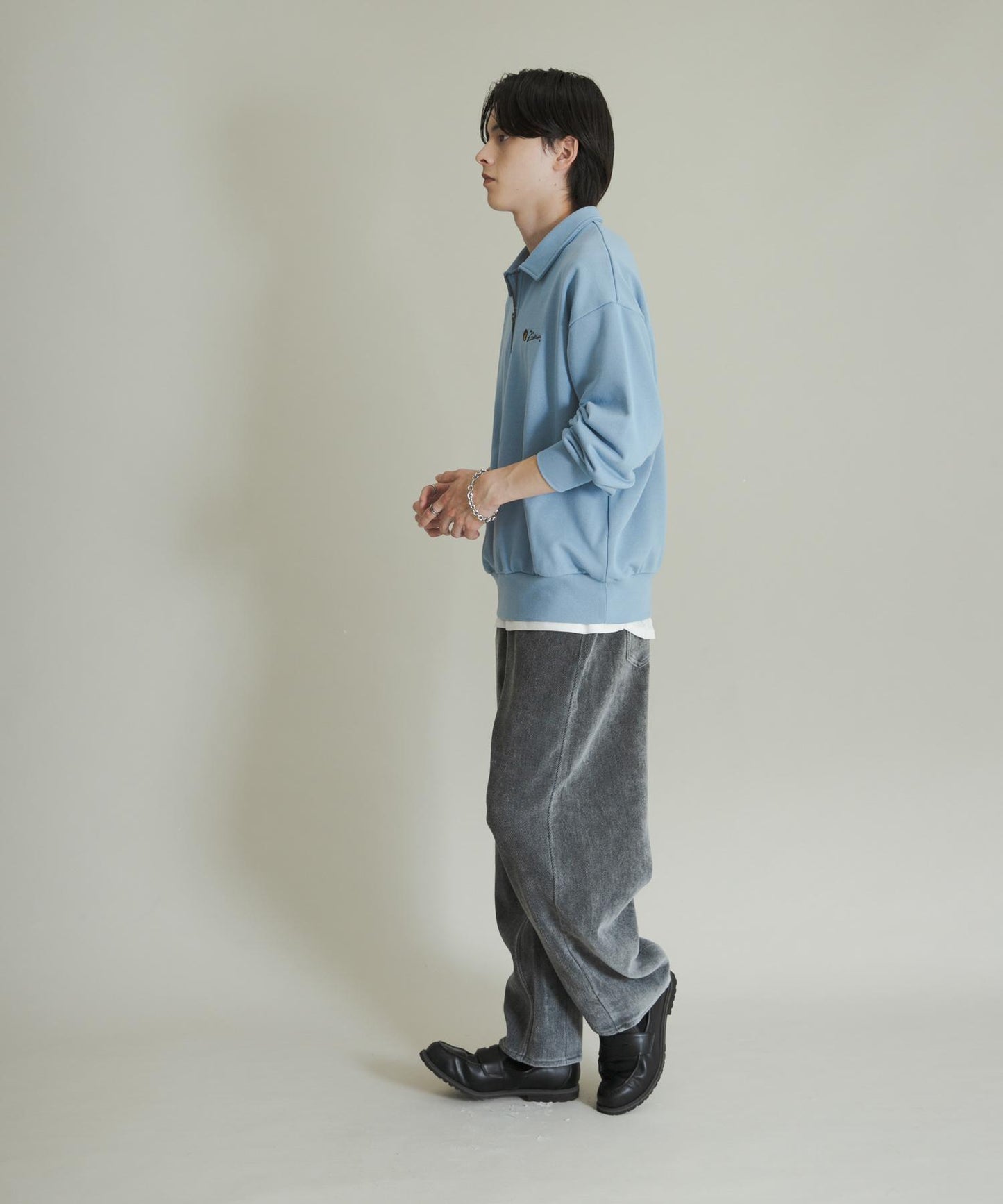 復古斜紋彎腿褲