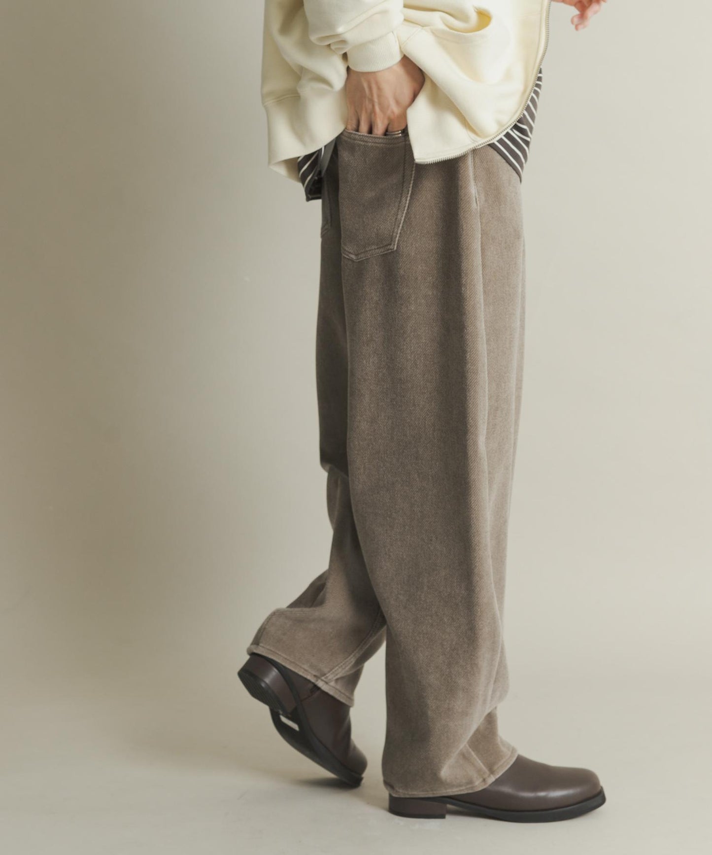 復古斜紋彎腿褲